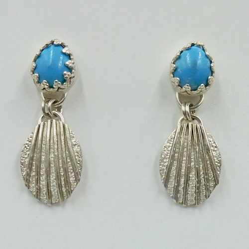 DKC-2138 Earrings, Turquoise & Shell Shape Sterling Silver $160 at Hunter Wolff Gallery